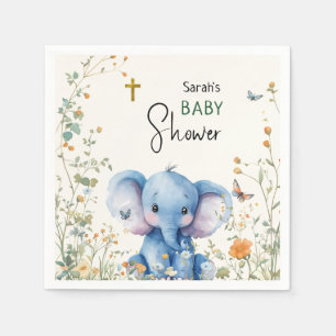 Baby Elephant & Butterflies Orthodox Baby Shower Napkin