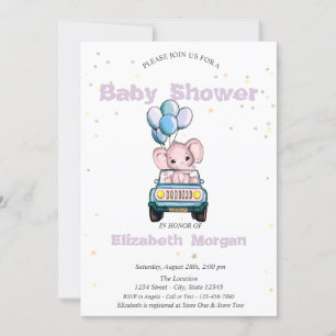 Baby Elephant,Car,Stars Baby Shower  Invitation
