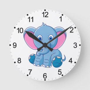 Baby Elephant Cartoon Clipart-64832 Round Clock