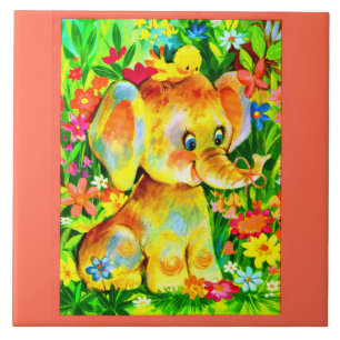 baby elephant ceramic tile