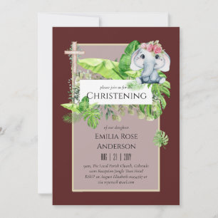 Baby Elephant CHRISTENING Invite for Girls Jungle