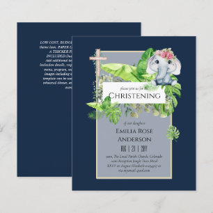 Baby Elephant CHRISTENING Invite for Girls Jungle