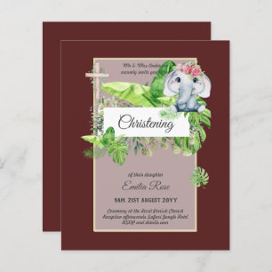 Baby Elephant CHRISTENING Invite for Girls Jungle