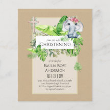 Baby Elephant CHRISTENING Invite for Girls Jungle
