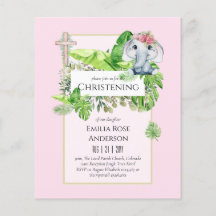 Baby Elephant CHRISTENING Invite for Girls Jungle