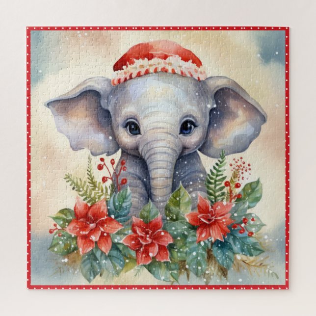 Baby Elephant Christmas Large Square Jigsaw Puzzle (Vertical)