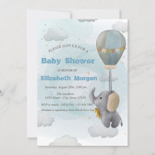 Baby Elephant,Cloud, Stars Baby Shower Invitation