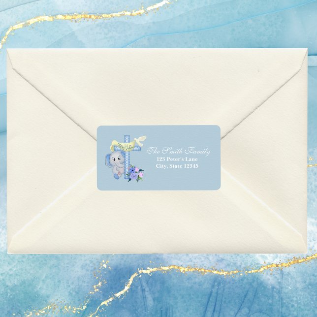Baby Elephant Cross and Dove Baptism  Label (Creator Uploaded)