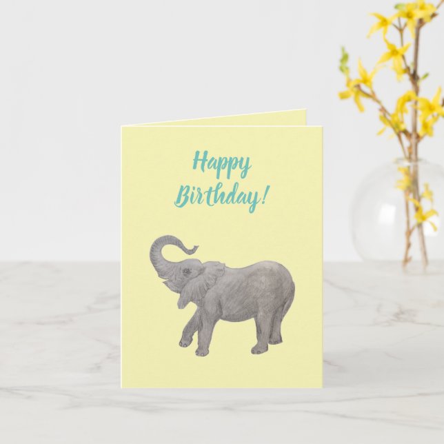 Baby Elephant Customisable Card (Yellow Flower)