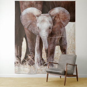 Baby Elephant Cute African Elephant with Mum Tapestry