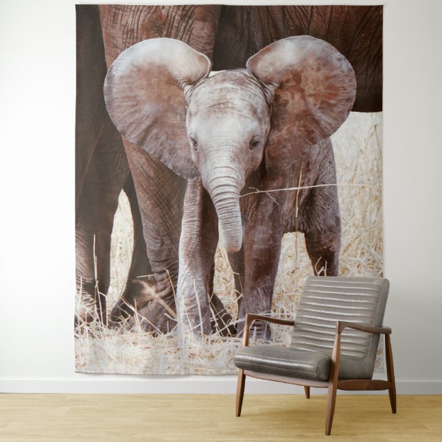 Baby Elephant Cute African Elephant with Mum Tapestry (In Situ)