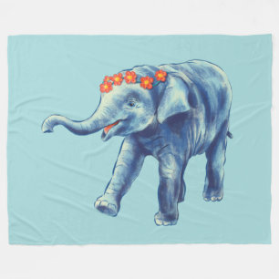 Baby Elephant Cute Blue Kids Fleece Blanket