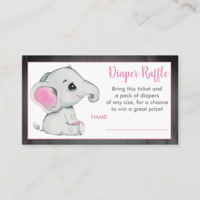 Baby Elephant diaper raffle ticket It's a Girl Pin Enclosure Card (Front)