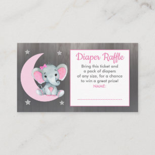 Baby Elephant diaper raffle ticket Moon Star Pink Enclosure Card
