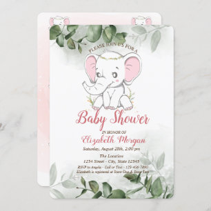 Baby Elephant,Eucalyptus Greenery Baby Shower Invitation