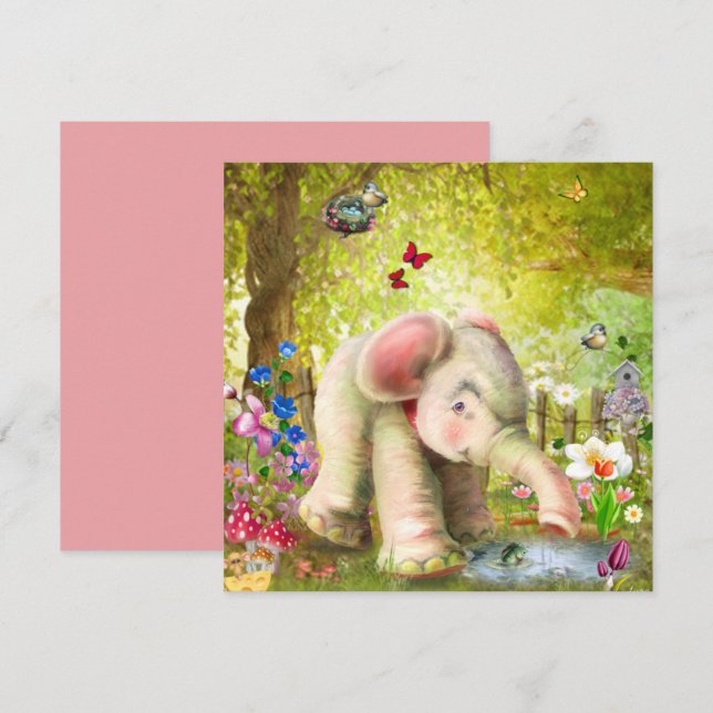 Baby Elephant Fantasy Flat Card (Front/Back)