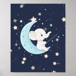 Baby Elephant Fishing For Stars Poster