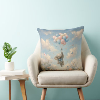 Baby Elephant Floating Balloons Cushion