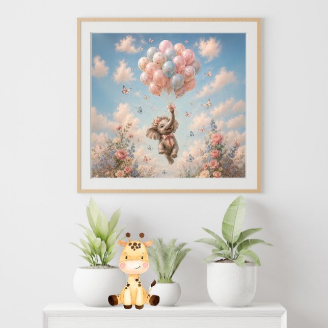 Baby Elephant Floating Balloons Poster (Creator Uploaded)