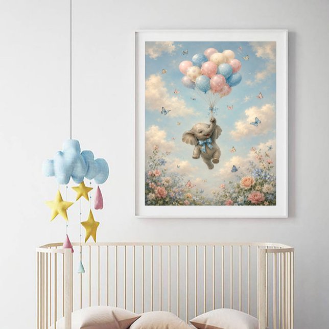 Baby Elephant Floating Balloons Poster (Creator Uploaded)