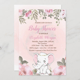 Baby Elephant Floral Baby Shower Invitation