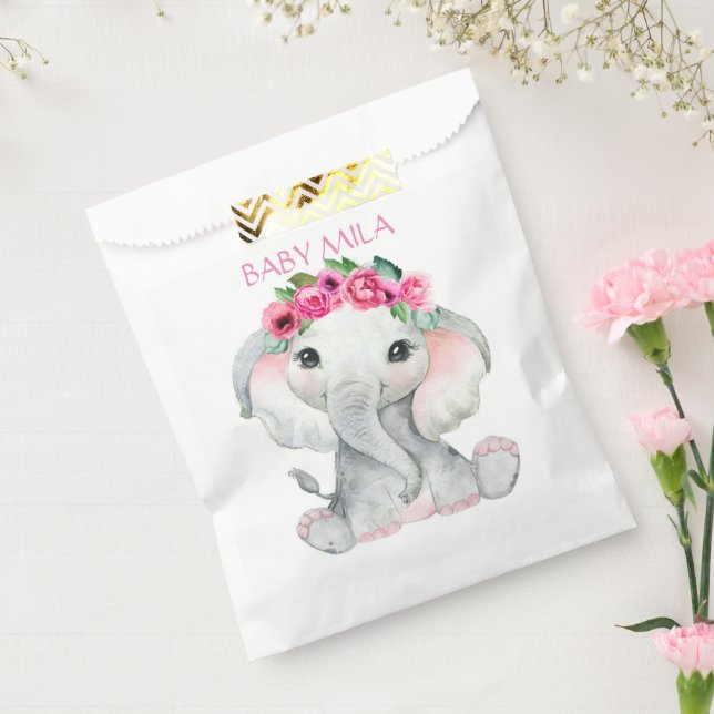 Baby elephant floral pink favour bag (Sealed)
