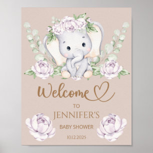Baby Elephant & Flower Baby Shower Welcome  Poster