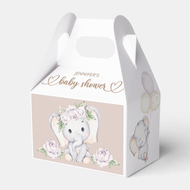 Baby Elephant & Flower Watercolor Baby Shower  Favour Box (Front Side)