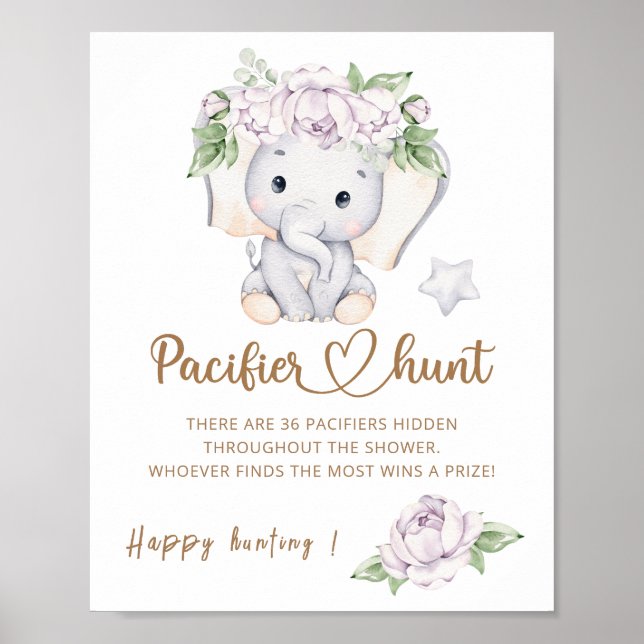 Baby Elephant & Flower Watercolor baby shower Poster (Front)
