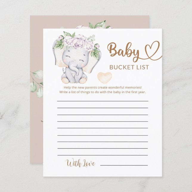 Baby Elephant & Flower Watercolor Bucket List (Front/Back)