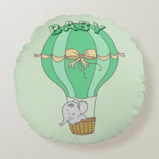 Baby Elephant Flying in Balloon Gender Neutral Round Cushion
