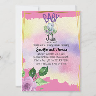 Baby Elephant for a girl baby shower invitation