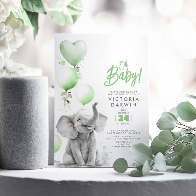 Baby Elephant Gender Neutral Cute Baby Shower Invitation (Elephant Baby Shower Invitations)