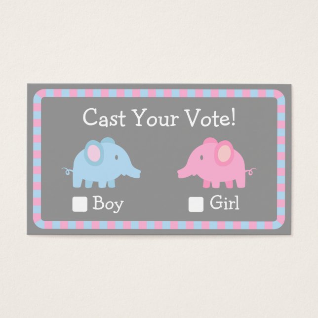 Baby Elephant, Gender Reveal Party, Ballot Vote (Front)