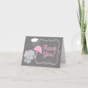 Baby Elephant Girl Baby Shower Pink Thank You Note