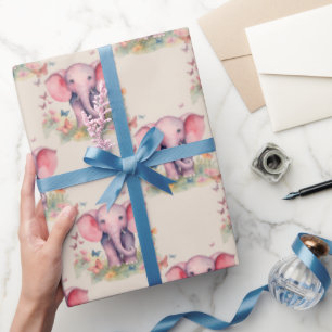 Baby Elephant Girl Wrapping Paper