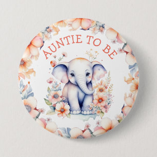 Baby Elephant Girl's Baby Shower Auntie to Be 7.5 Cm Round Badge