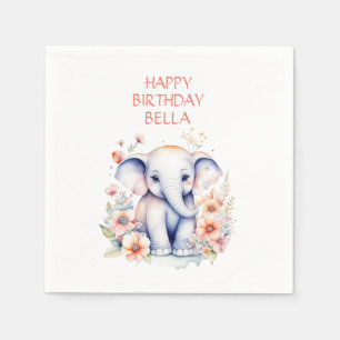 Baby Elephant Girl's Birthday Party Personalised Napkin