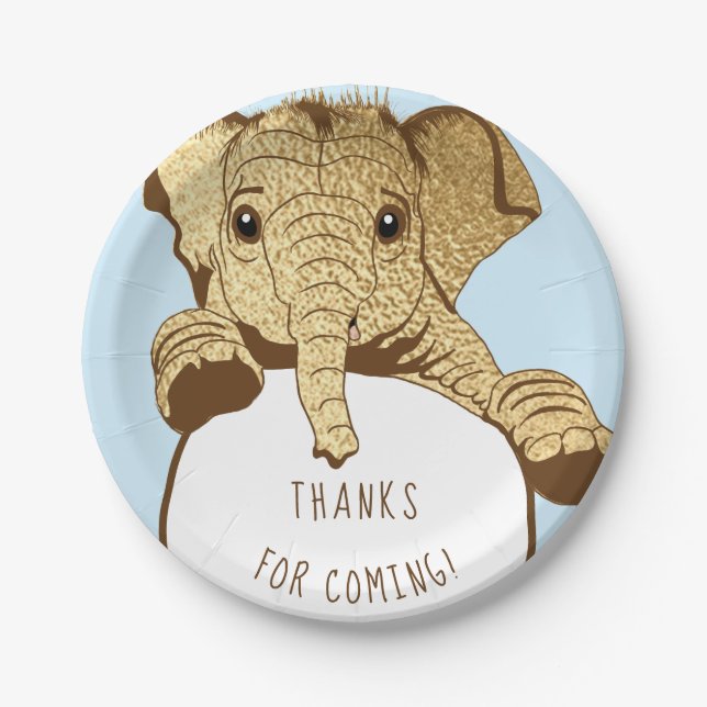 Baby Elephant Gold Blue Paper Plate (Front)