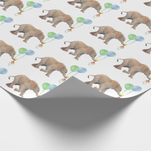 Baby Elephant green & blue balloon Gift Wrapping Paper