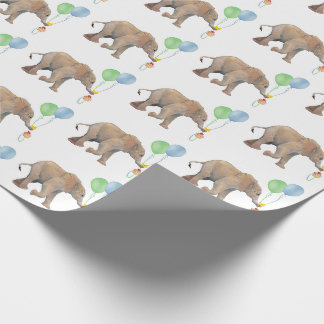 Baby Elephant green & blue balloon Gift Wrapping Paper