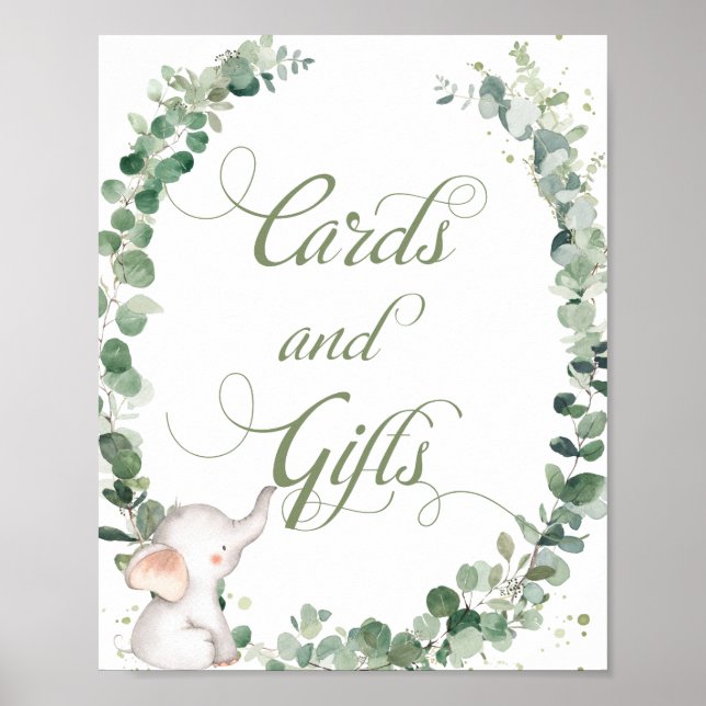 Baby Elephant Greenery Shower Cards and Gifts  Poster (Front)