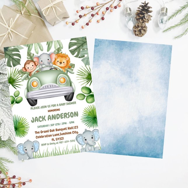 Baby Elephant greenery tropical baby shower  Invitation (Creator Uploaded)