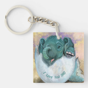 Baby Elephant Hatching From Egg - I Love You DAD Key Ring