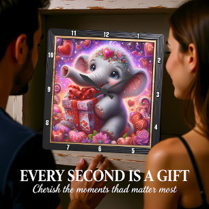 Baby Elephant Heart Gift Square Wall Clock