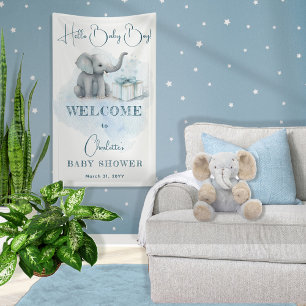 Baby Elephant Hello Baby Boy Blue Baby Shower  Banner