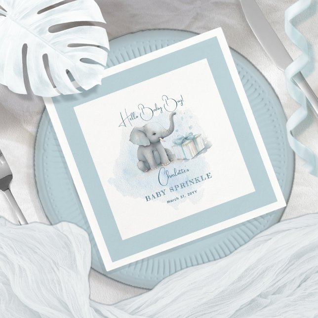 Baby Elephant Hello Baby Boy Blue Baby Sprinkle Napkin (Creator Uploaded)