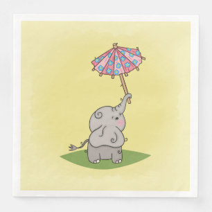 Baby elephant holding a small umbrella napkin
