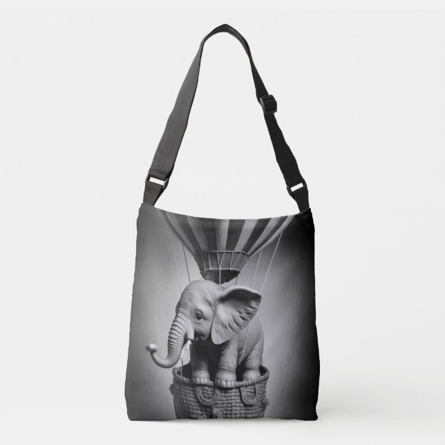 Baby Elephant in a Hot Air Balloon Crossbody Bag (Front)