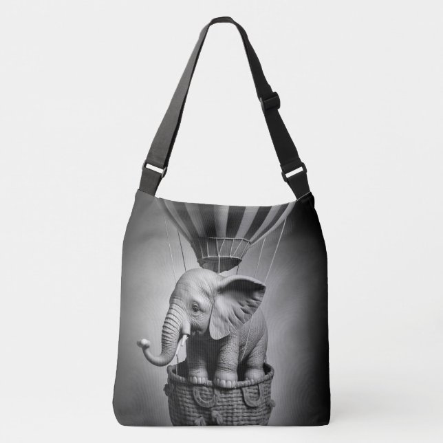 Baby Elephant in a Hot Air Balloon Crossbody Bag (Front)